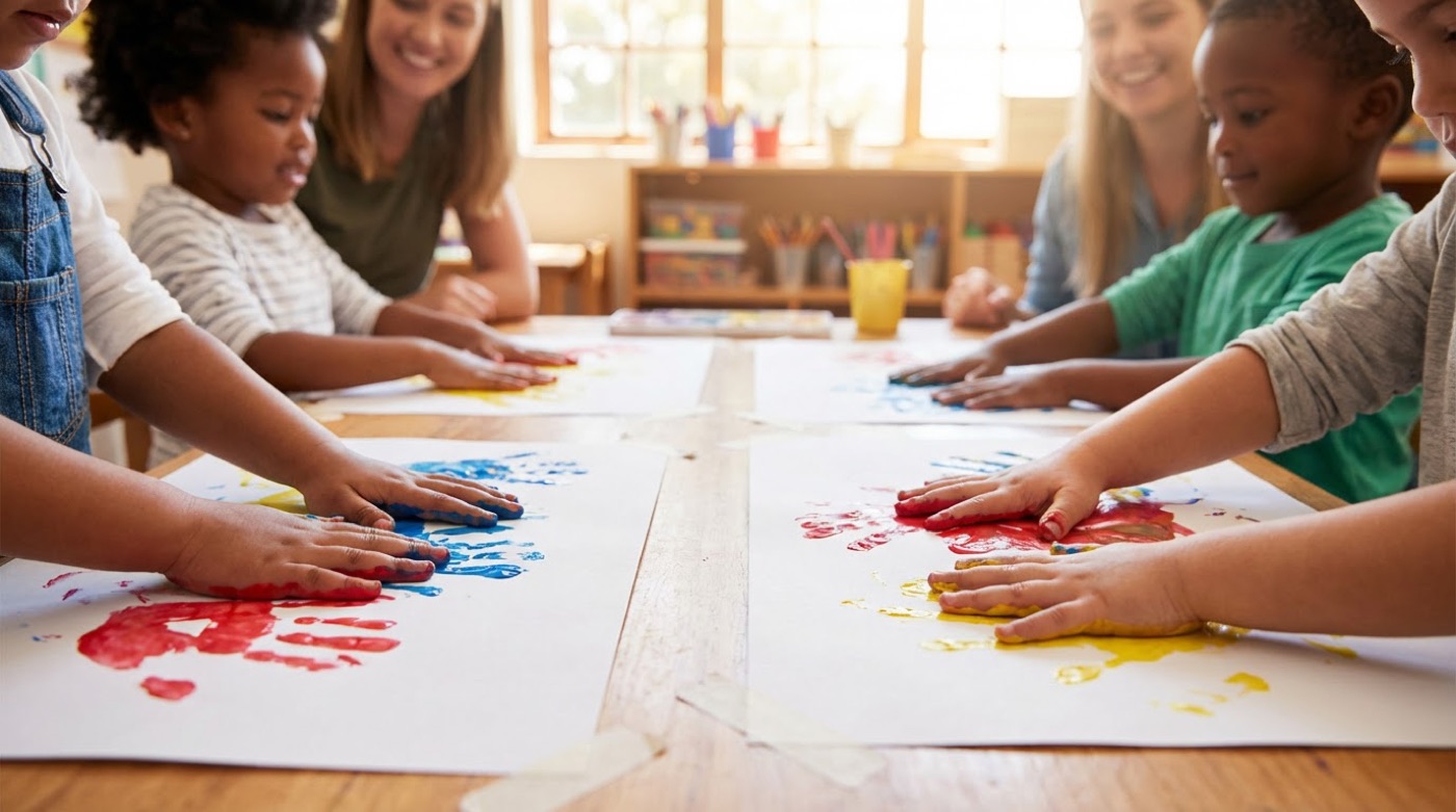 Children enjoying messy play and creative activities